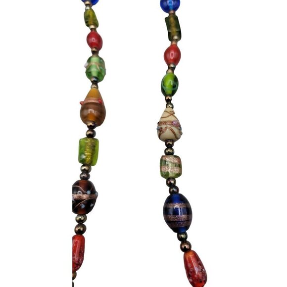 Wedding Cake Bead Necklace 22" Multicolored Various Glass Decorated Beaded Chain - Picture 8 of 9